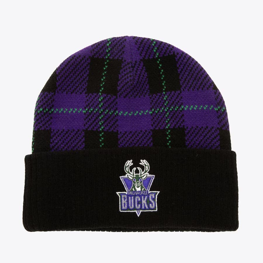 Шапка Mitchell & Ness Purple Milwaukee Bucks Hardwood Classics Flannel Cuffed Knit Beanie