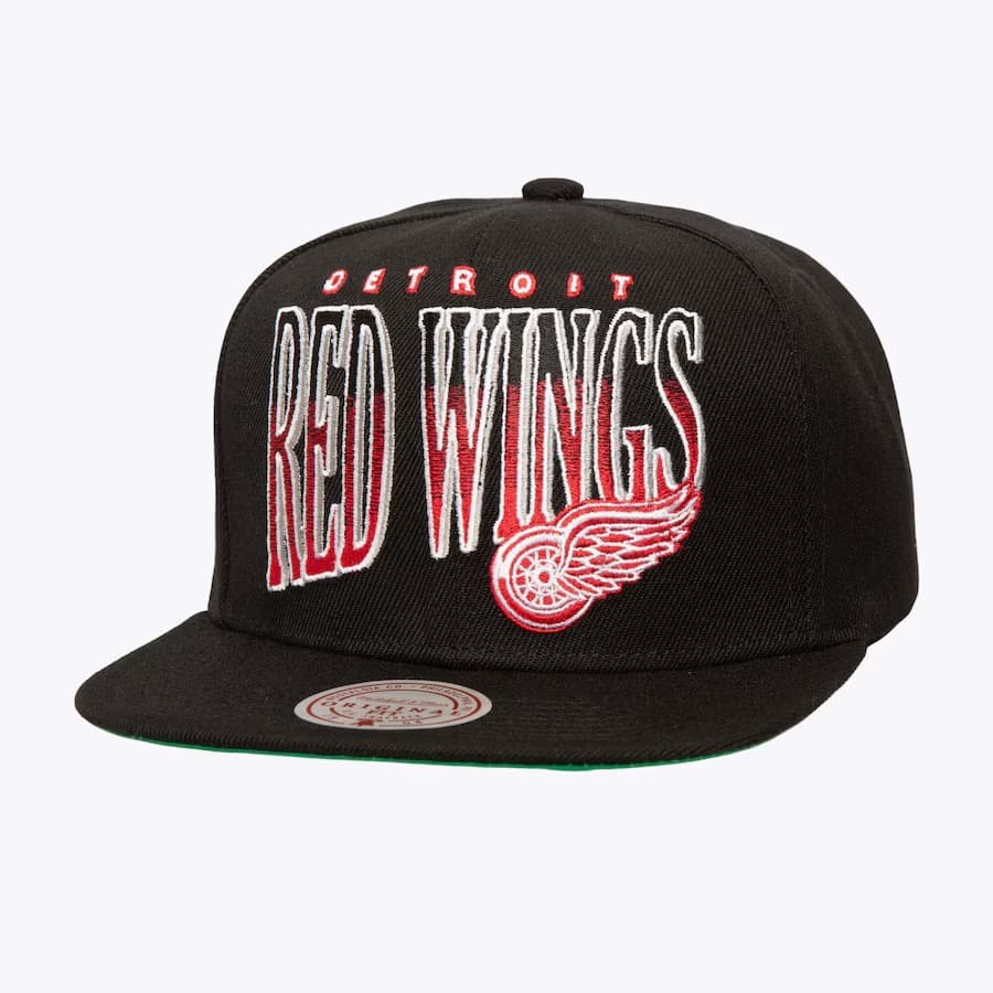 Бейсболка Mitchell & Ness Black Detroit Red Wings Line Work Snapback Vintage Hockey OG Snapback Hat