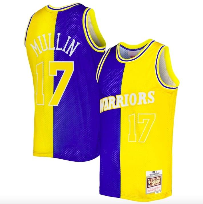 Баскетбольная джерси 1993-94 Golden State Warriors #17 Chris Mullin Mitchell & Ness Split Royal/Gold Jersey