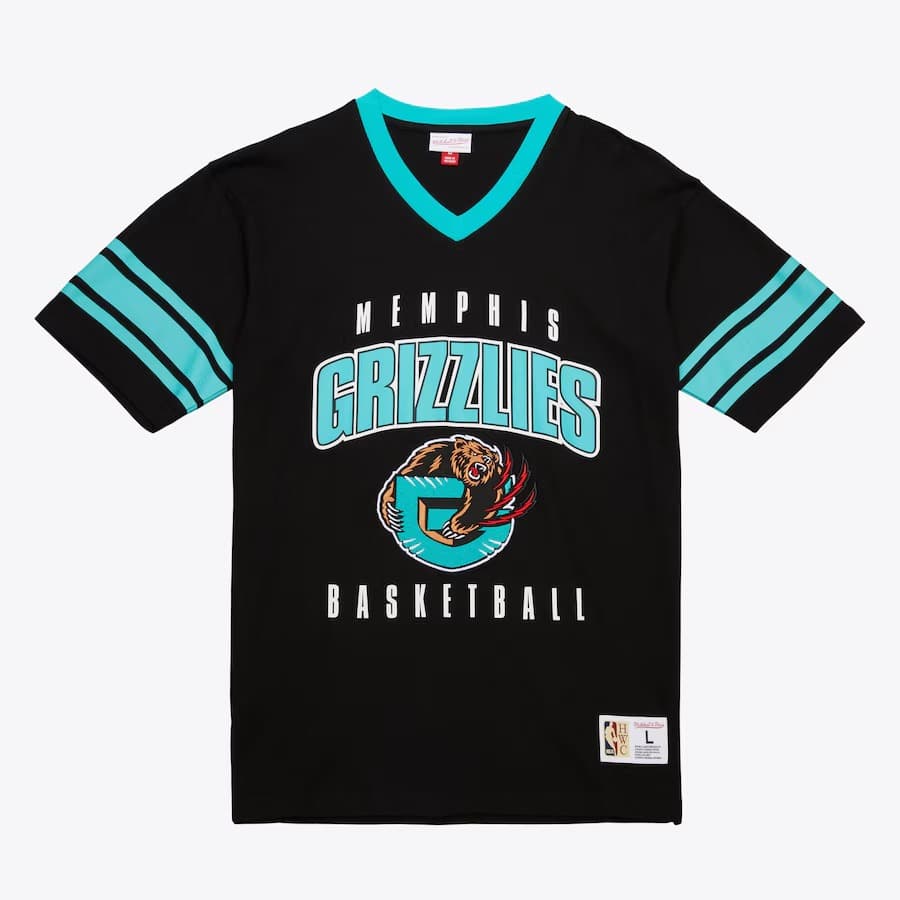 Mitchell-Ness-Black-Memphis-Grizzlies-Hardwood-Classics-Retro-Logo-V-Neck-T-Shirt