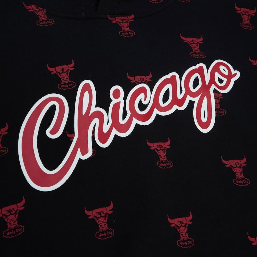 Худи Mitchell & Ness Black Chicago Bulls Allover Print Fleece Pullover Hoodie