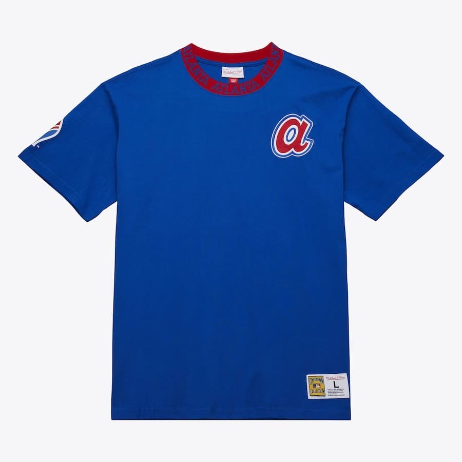 Футболка Mitchell & Ness Royal Atlanta Braves Jacquard Ringer Vintage Logo T-Shirt