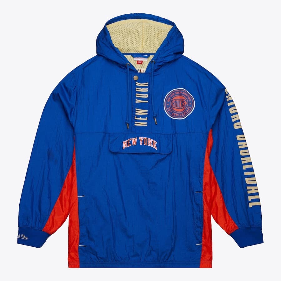 Анорак Mitchell & Ness Blue New York Knicks Team OG 2.0 Vintage Logo Anorak Quarter-Zip Hoodie Windbreaker Jacket