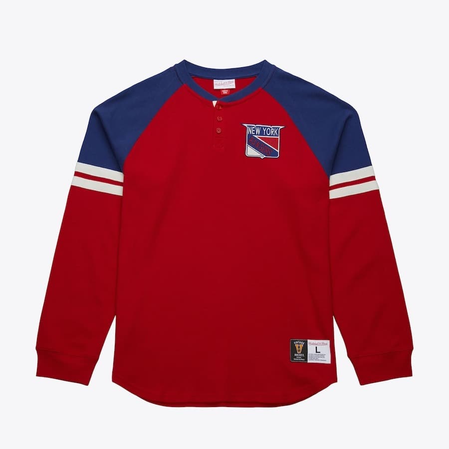 Лонгслив Mitchell & Ness Red New York Rangers Vintage Logo Thermal Henley Top