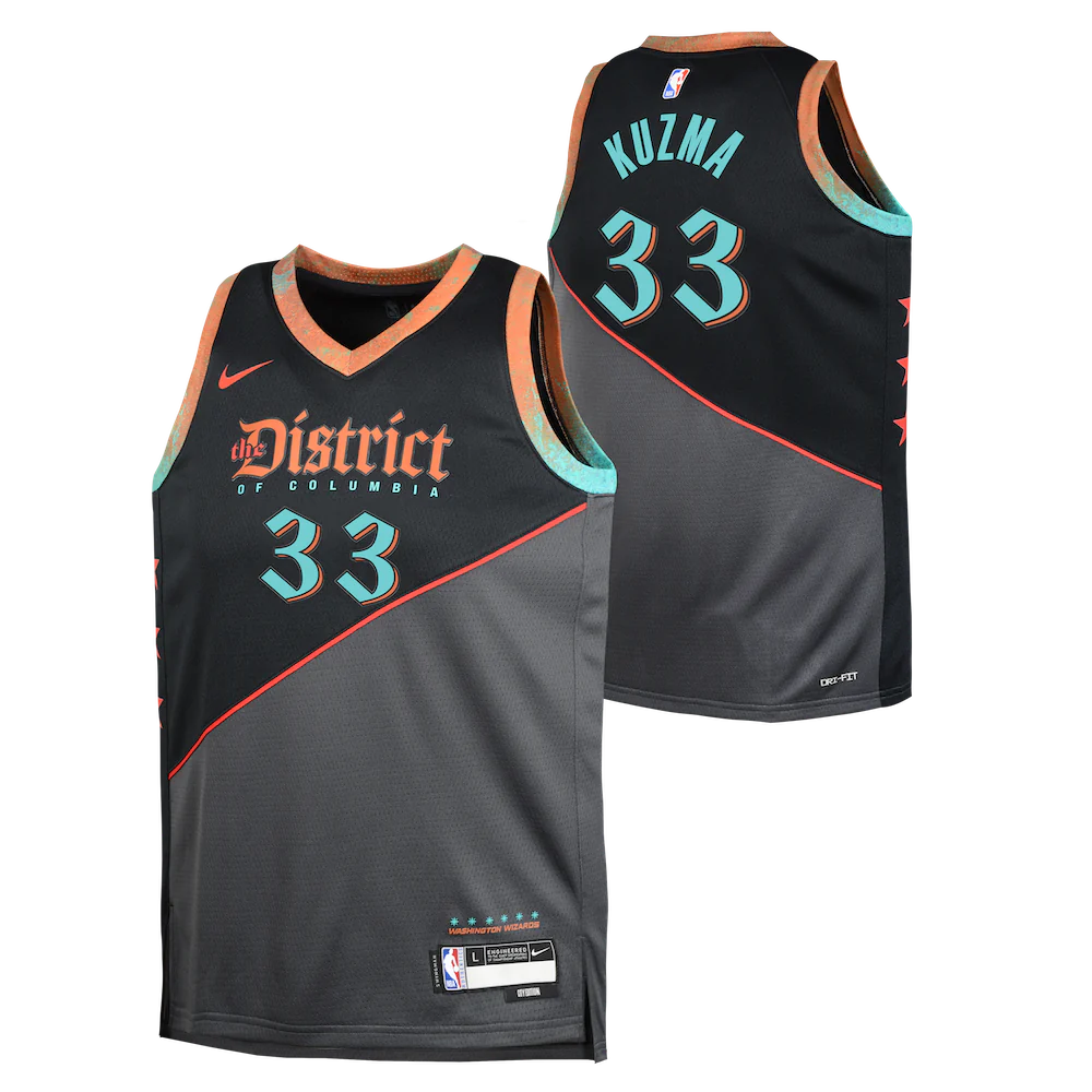 Баскетбольная джерси 2023-24 Washington Wizards Kyle Kuzma #33 Youth Swingman City Edition Black Jersey