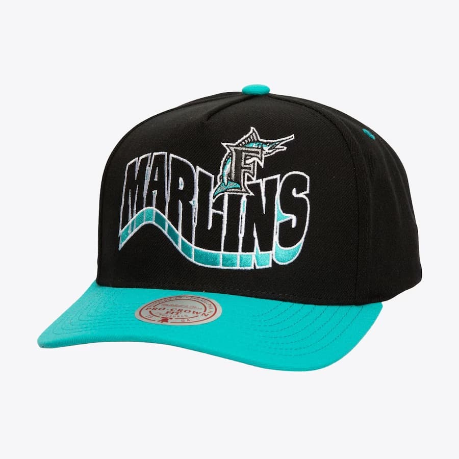Бейсболка Mitchell & Ness Black Florida Marlins Cooperstown Collection Wavy Pro Crown Snapback Hat
