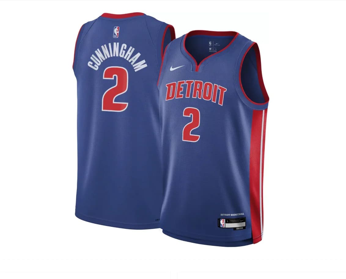 Баскетбольная джерси 2023-24 Detroit Pistons Cade Cunningham #2 Youth Swingman Icon Edition Blue Jersey