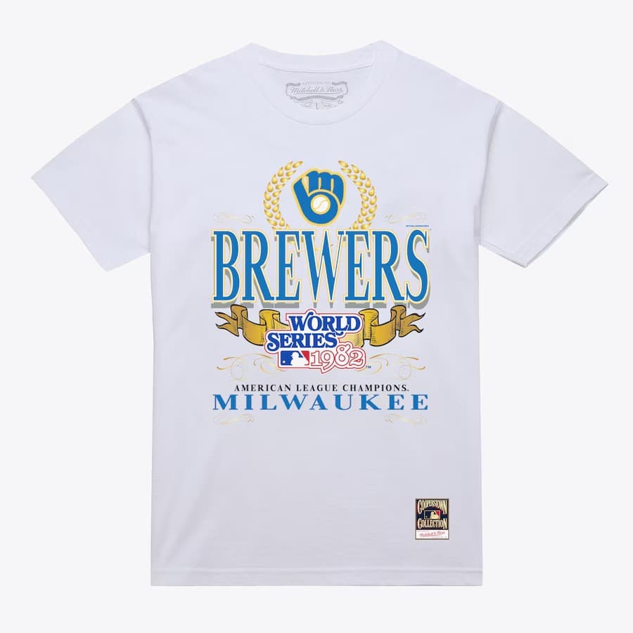 Футболка Mitchell & Ness White Milwaukee Brewers Pennant Chase T-Shirt