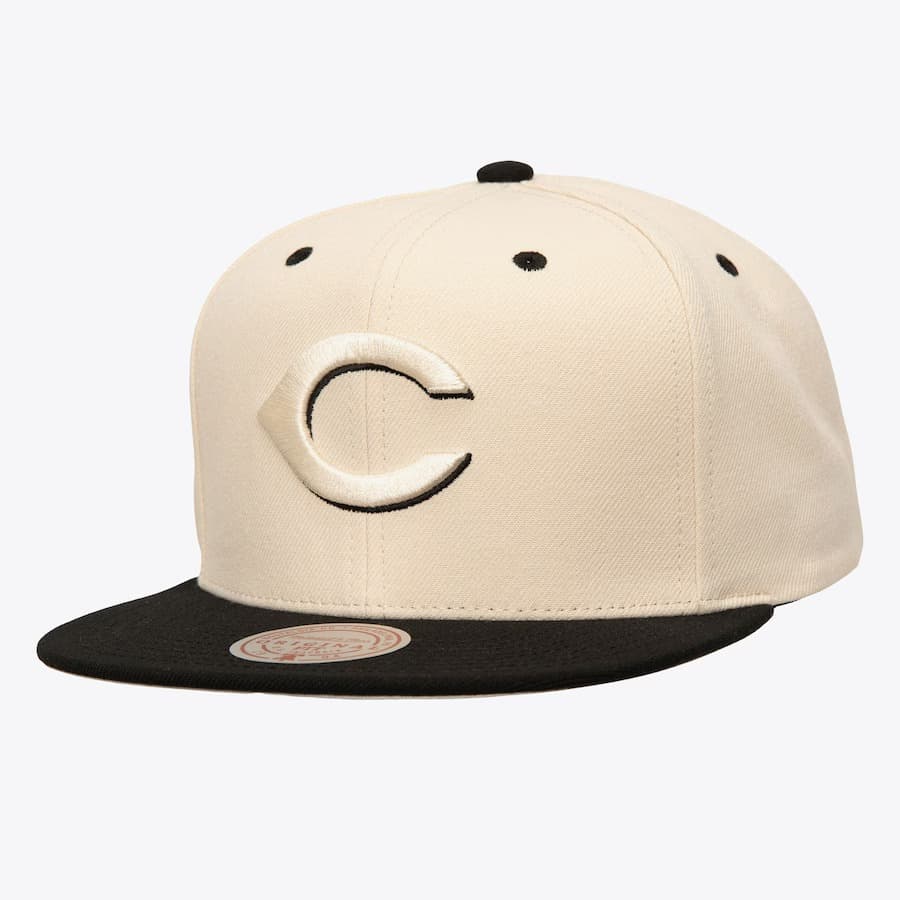 Бейсболка Mitchell & Ness Cream Black Cincinnati Reds Logo Snapback Hat