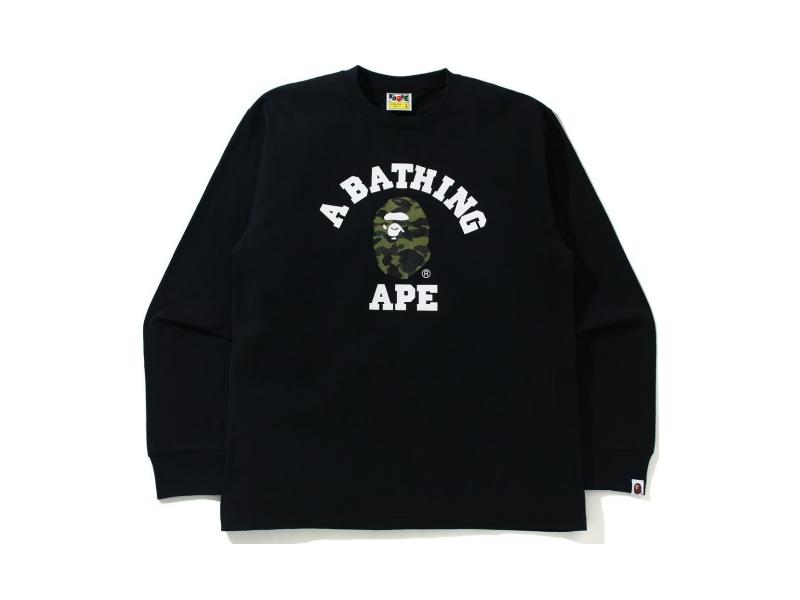 Футболка BAPE 1st Camo College L/S Tee Green/Black