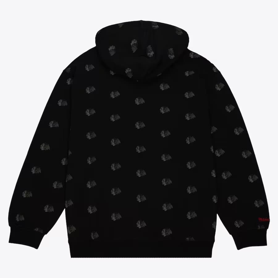 Худи Mitchell & Ness Black Chicago Blackhawks Allover Print Fleece Pullover Hoodie