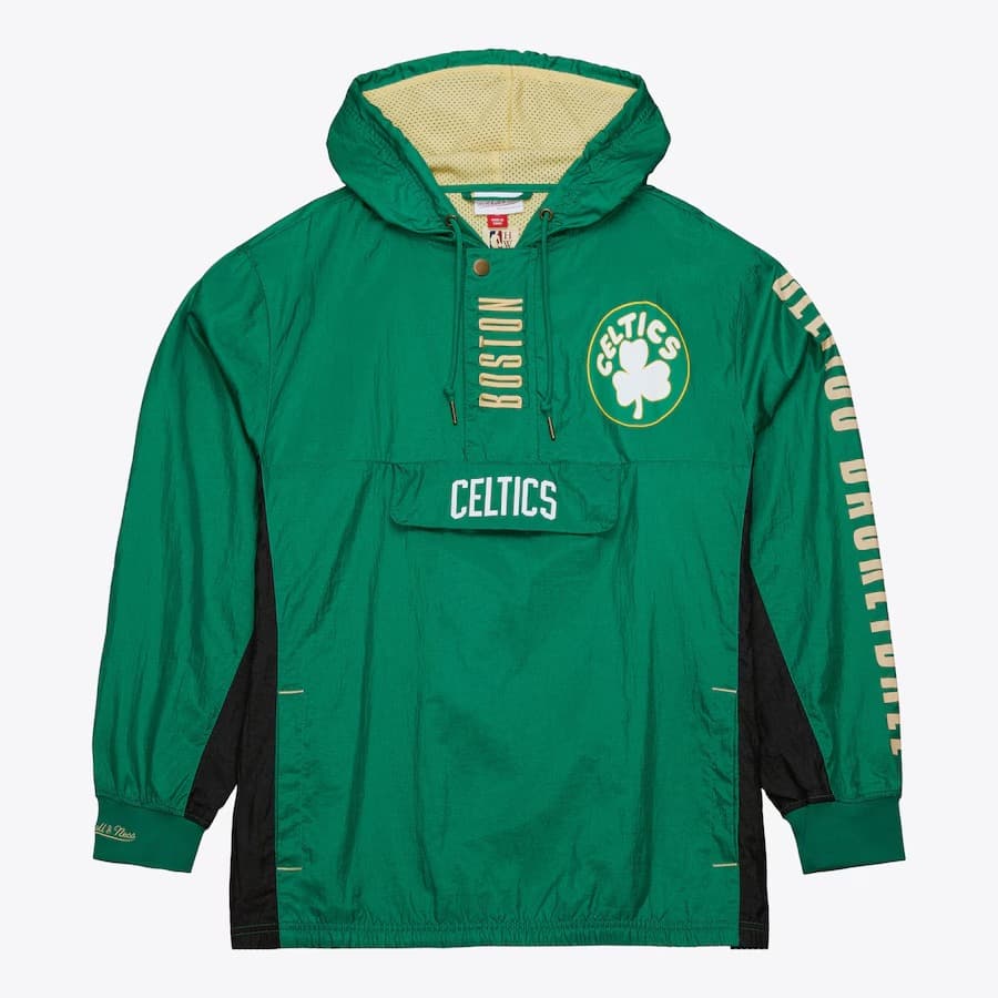 Анорак Mitchell & Ness Kelly Green Boston Celtics Team OG 2.0 Vintage Logo Anorak Quarter-Zip Hoodie Windbreaker Jacket