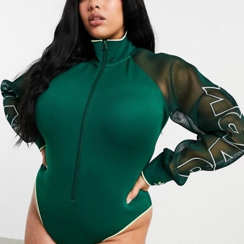 Боди adidas Ivy Park Mesh Sleeve Bodysuit (Plus Size) Dark Green