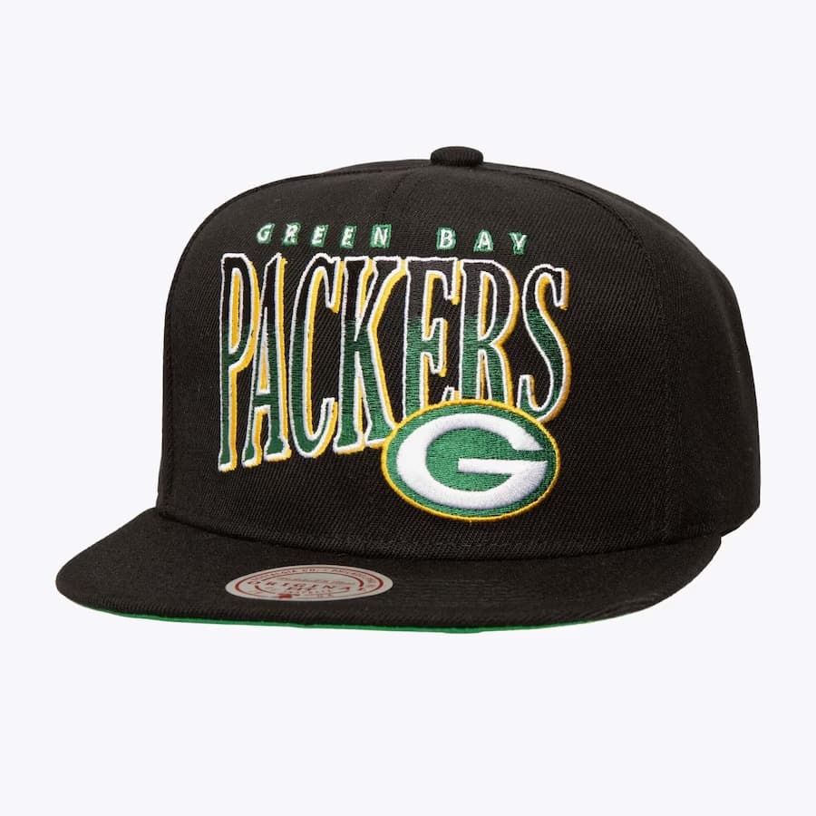 Бейсболка Mitchell & Ness Black Green Bay Packers Line Work OG Snapback Hat