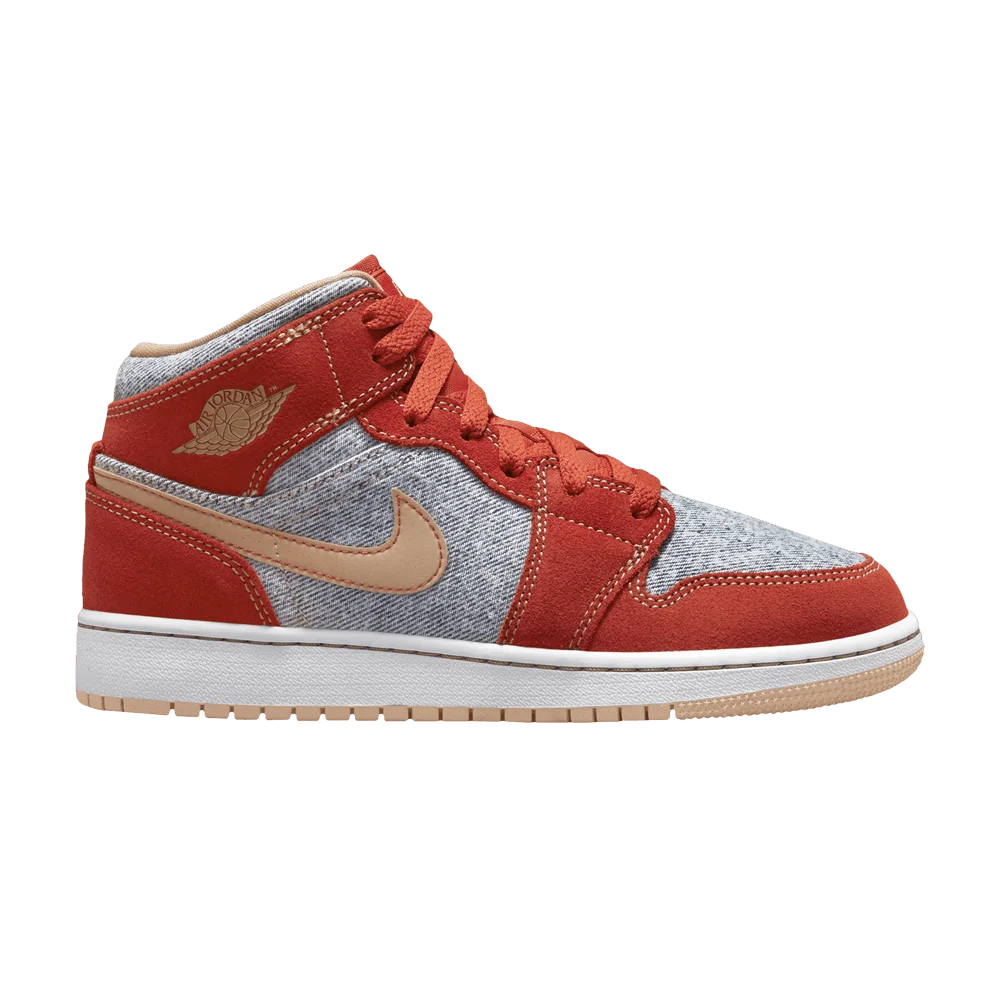Krossovki-Air-Jordan-1-Mid-SE-GS-Denim-Red