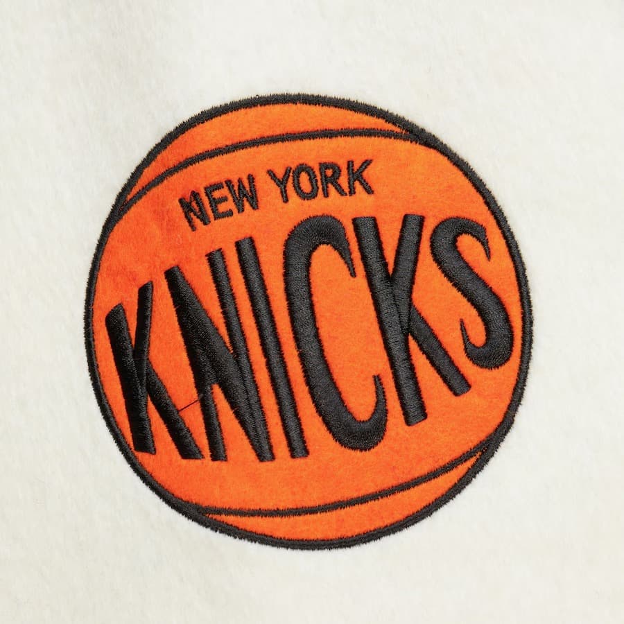 Бомбер Mitchell & Ness Blue New York Knicks Team History Vintage Logo Full-Snap Varsity Jacket