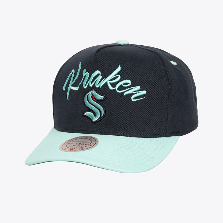 Бейсболка Mitchell & Ness Navy Seattle Kraken Script Arch Pro Pro Crown Snapback Hat