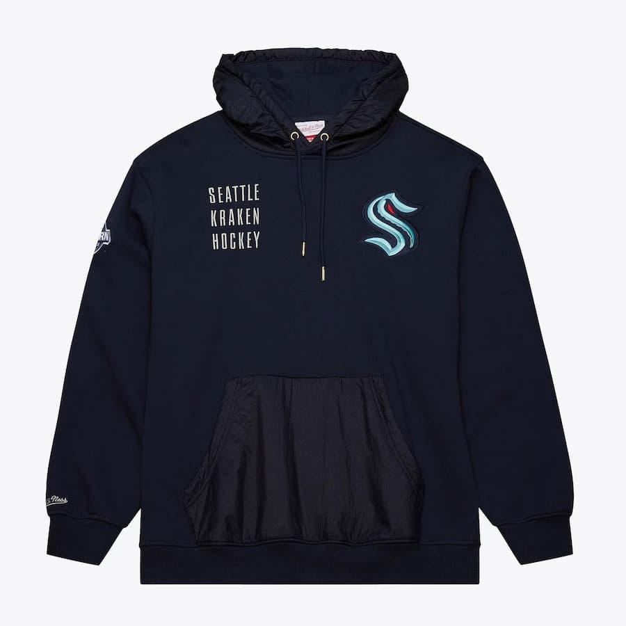 Худи Mitchell & Ness Navy Seattle Kraken Polar Fleece Quarter-Zip Pullover Hoodie
