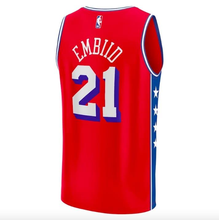 Баскетбольная джерси 2022-23 Philadelphia 76ers #21 Joel Embiid Fast Break Statement Red Jersey
