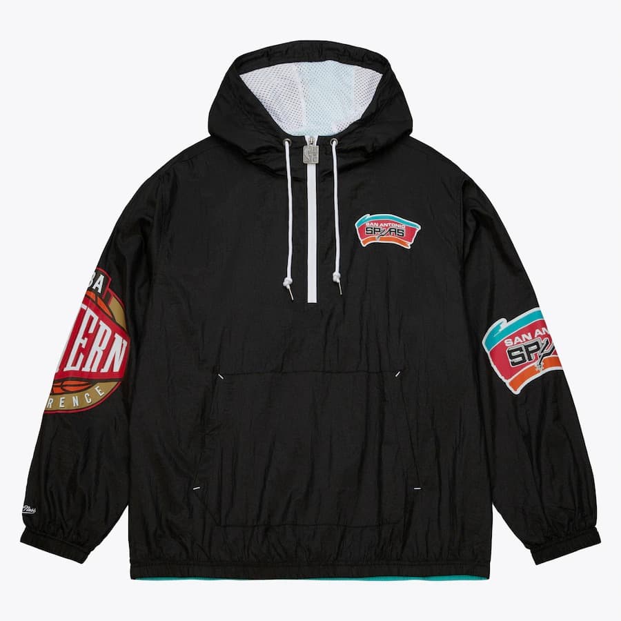 Анорак Mitchell & Ness Black San Antonio Spurs Team 2.0 Anorak Quarter-Zip Windbreaker Jacket