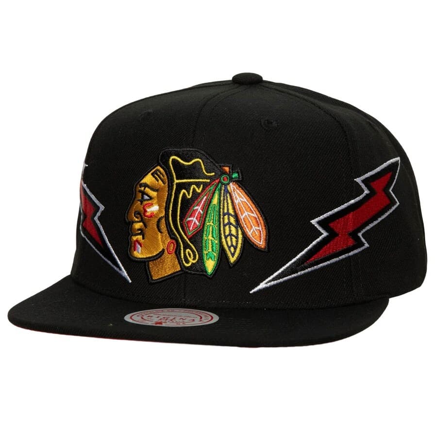 Бейсболка Mitchell & Ness Black Chicago Blackhawks Double Trouble Snapback Hat
