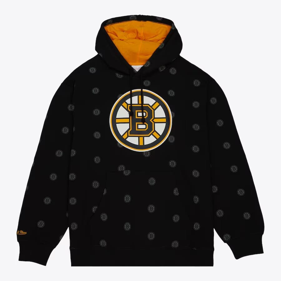 Худи Mitchell & Ness Black Boston Bruins Allover Print Fleece Pullover Hoodie
