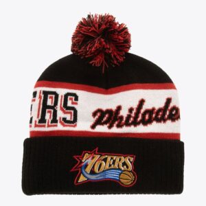 Mitchell-Ness-Black-Philadelphia-76ers-Hardwood-Classics-Block-Sweep-Cuffed-Knit-Hat-with-Pom-300x300