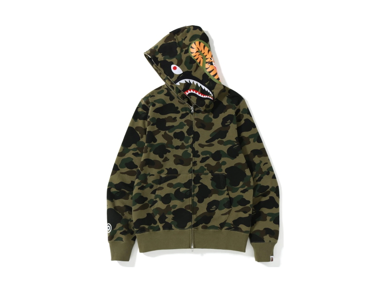 Худи BAPE 1st Camo Screen Printed Shark Full Zip Hoodie Green