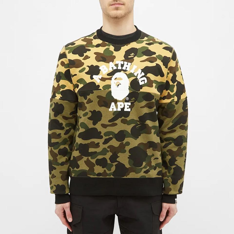 Толстовка BAPE 1st Camo College Half Crewneck Yellow/Green