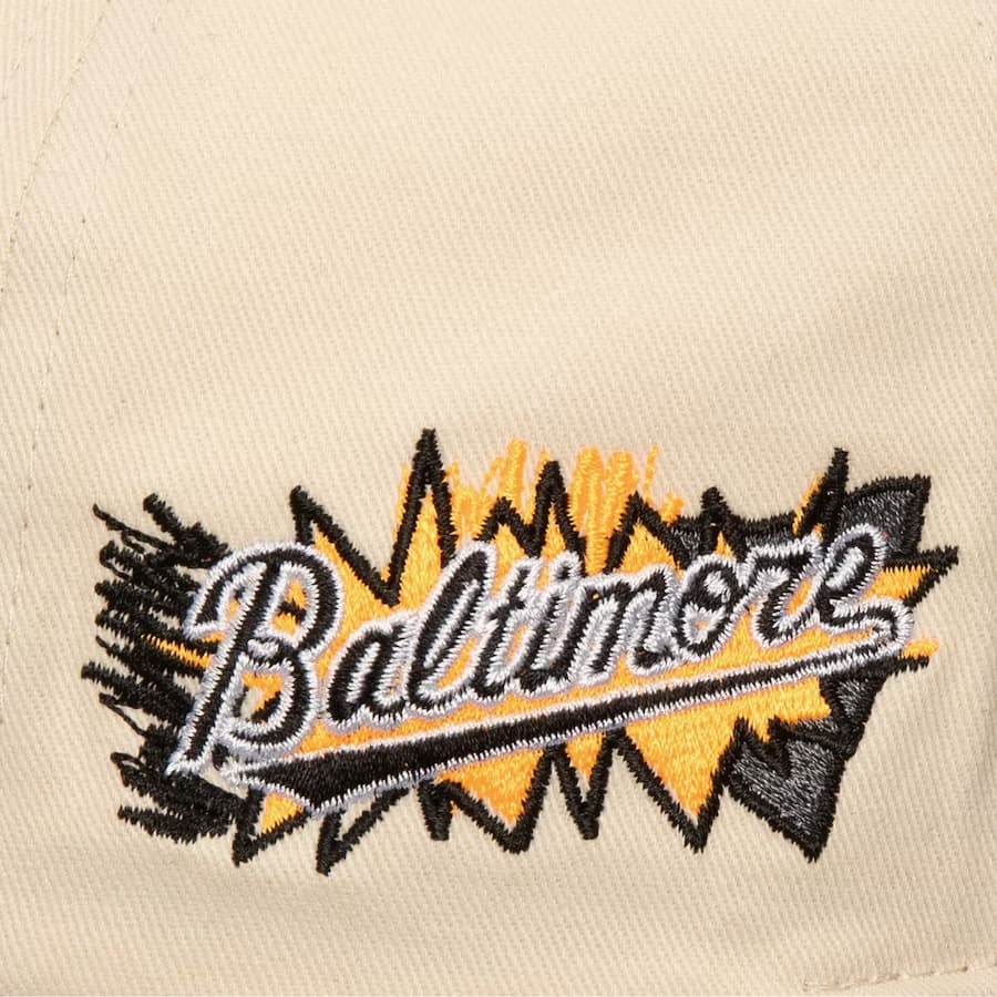 Бейсболка Mitchell & Ness Cream Baltimore Orioles Overspray Pro Crown Snapback Hat