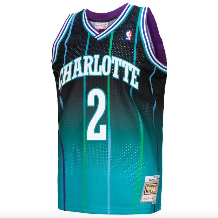 1992-93-Charlotte-Hornets-2-Larry-Johnson-Mitchell-Ness-Fadeaway-TealBlack-Jersey-2