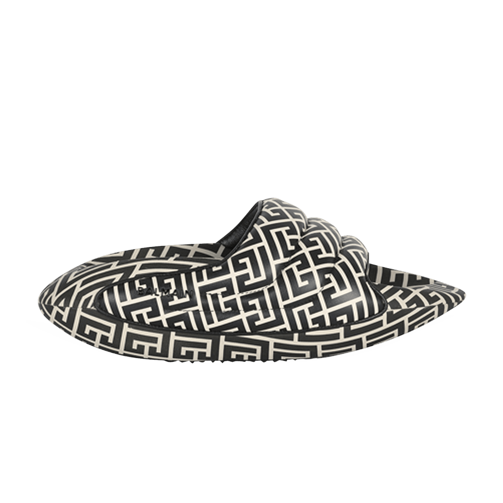 Balmain B-IT Quilted Leather Mules 'Bicolor Monogram - Black White'