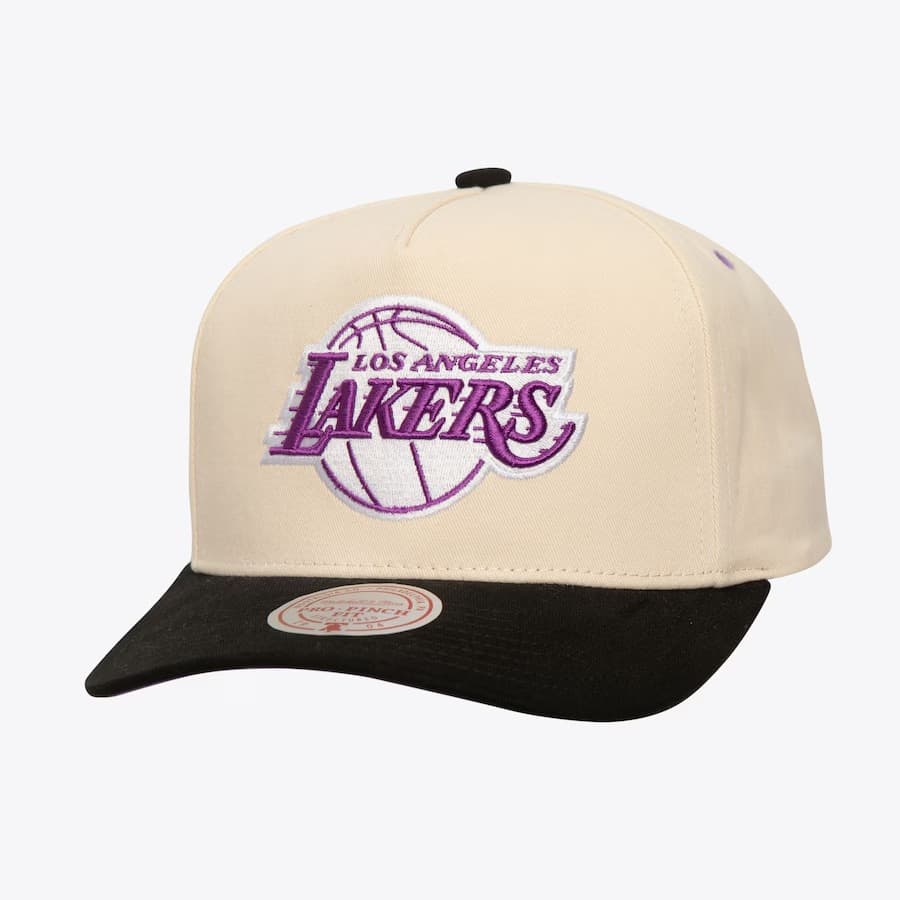 Бейсболка Mitchell & Ness Cream Los Angeles Lakers Overspray Pro Crown Snapback Hat