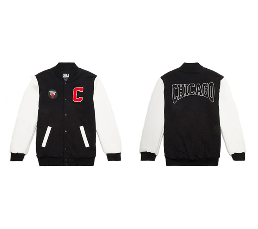 Бомбер 2020 NBA Chicago Bulls Mens Bomber Black White