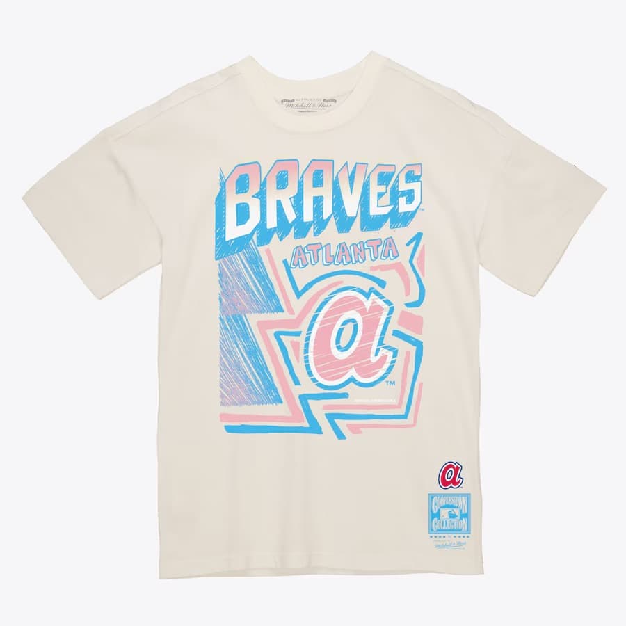 Футболка Mitchell & Ness Cream Atlanta Braves Sidewalk Sketch T-Shirt