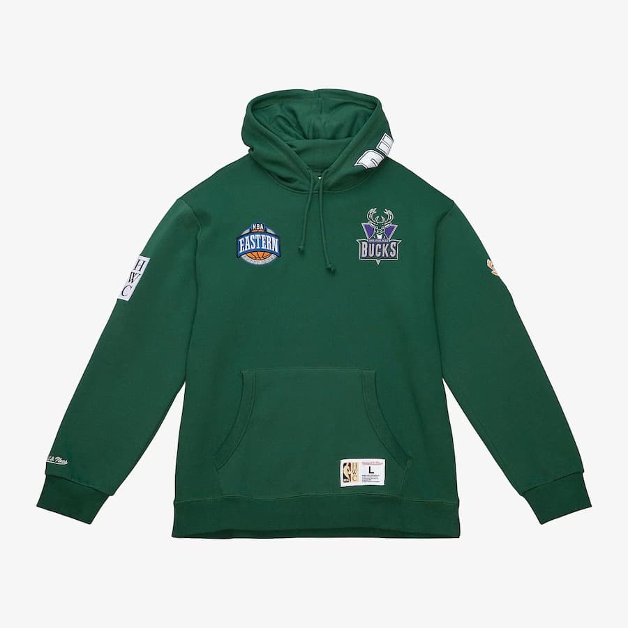 Худи Mitchell & Ness Green Milwaukee Bucks City Collection Fleece Pullover Hoodie