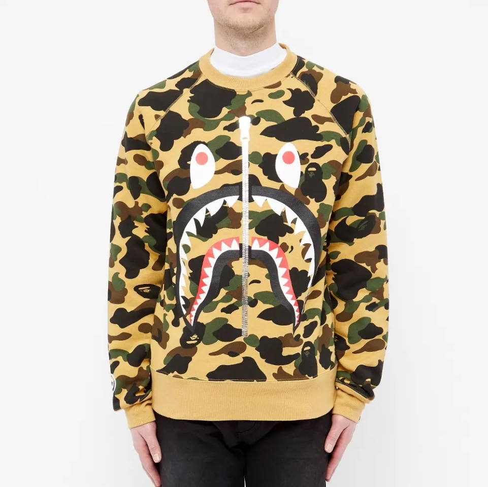 Толстовка BAPE 1st Camo Printed Zip Shark Crewneck Yellow