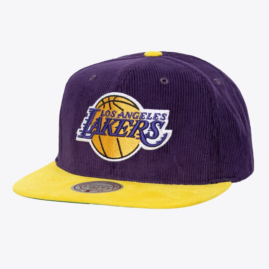 Бейсболка Mitchell & Ness Purple Gold Los Angeles Lakers Sueduroy Snapback Hat