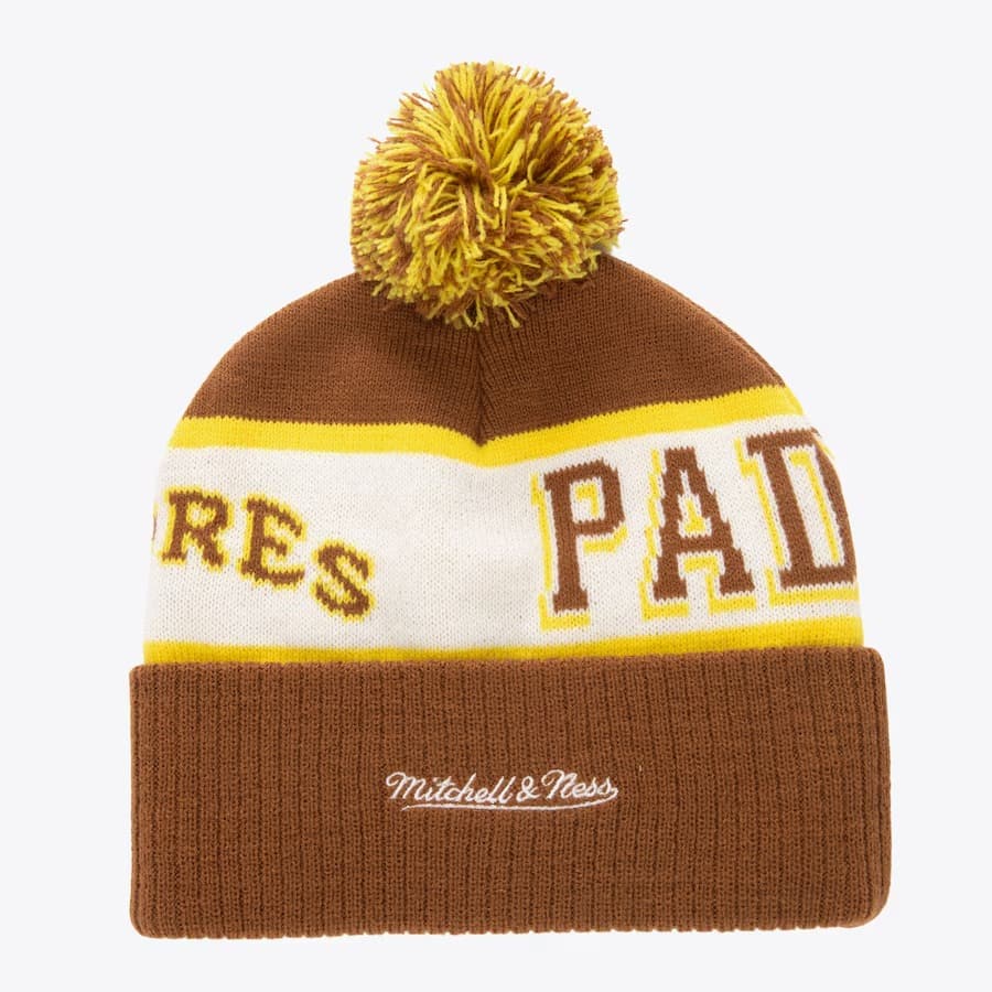 Шапка Mitchell & Ness Brown San Diego Padres Cooperstown Collection Block Sweep Cuffed Knit Hat with Pom