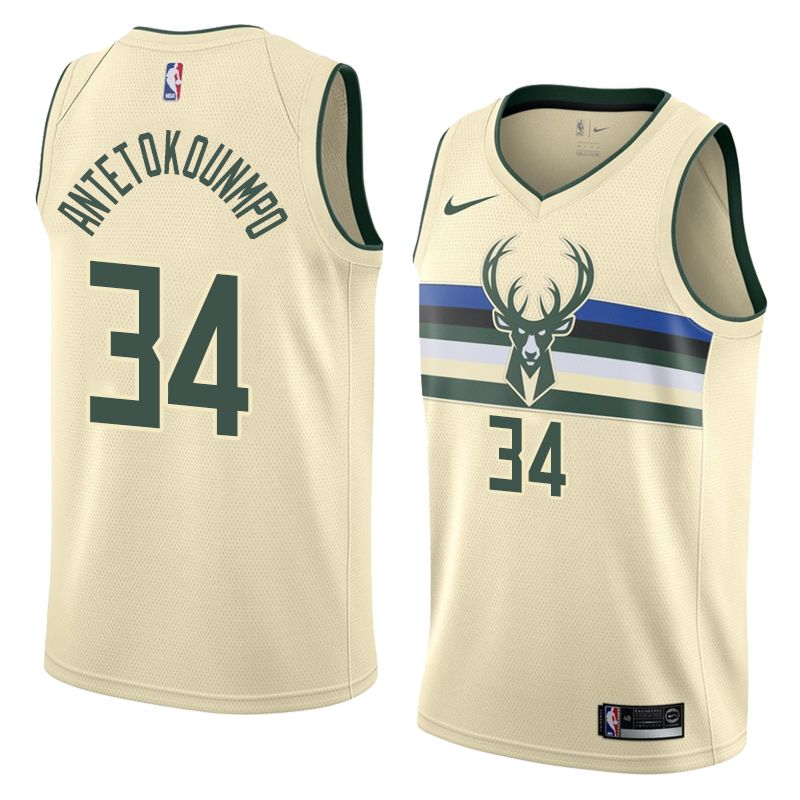 Баскетбольная джерси 2017-18 Giannis Antetokounmpo Bucks #34 City Cream