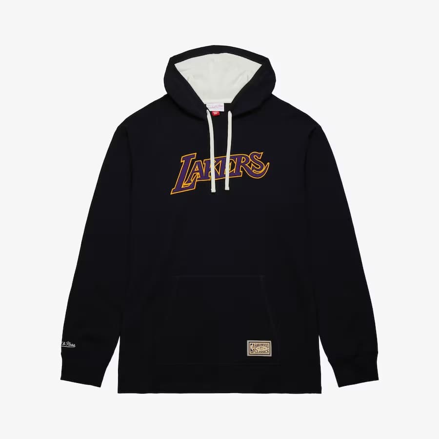 Худи Mitchell & Ness Black Los Angeles Lakers Vintage Logo Thermal Lightweight Pullover Hoodie