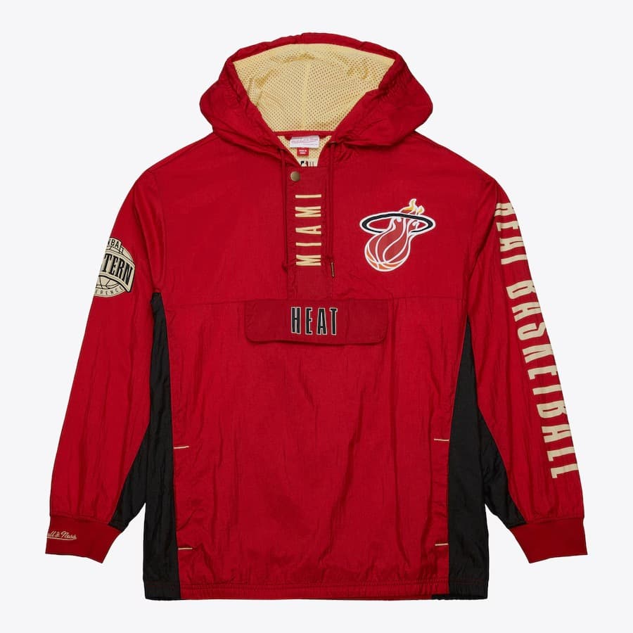 Анорак Mitchell & Ness Red Miami Heat Team OG 2.0 Vintage Logo Anorak Quarter-Zip Hoodie Windbreaker Jacket