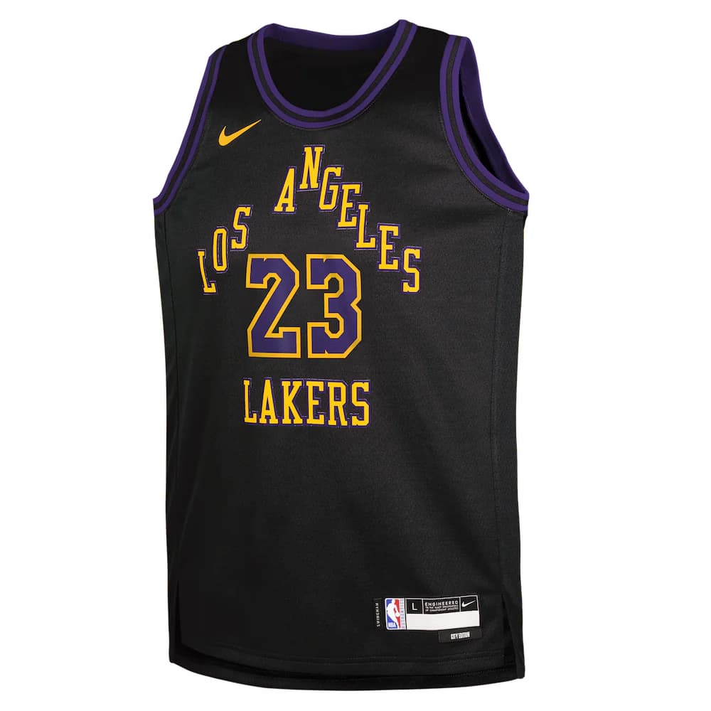 Баскетбольная джерси 2023-24 Los Angeles Lakers LeBron James #23 Youth Swingman City Edition Black Jersey