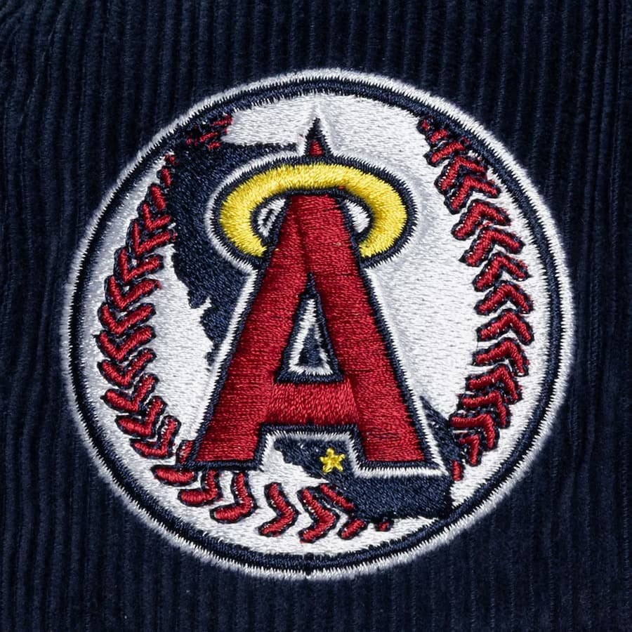 Бейсболка Mitchell & Ness Navy Red California Angels Cooperstown Collection Sueduroy Snapback Hat