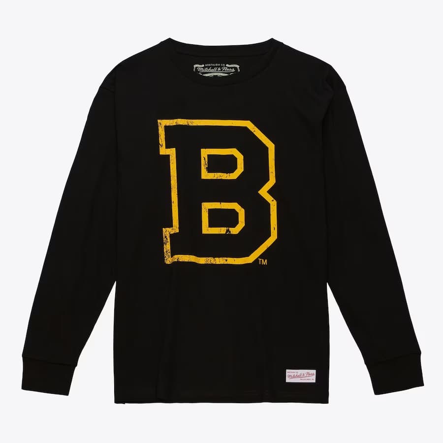 Лонгслив Mitchell & Ness Black Boston Bruins Vintage Logo Long Sleeve T-Shirt