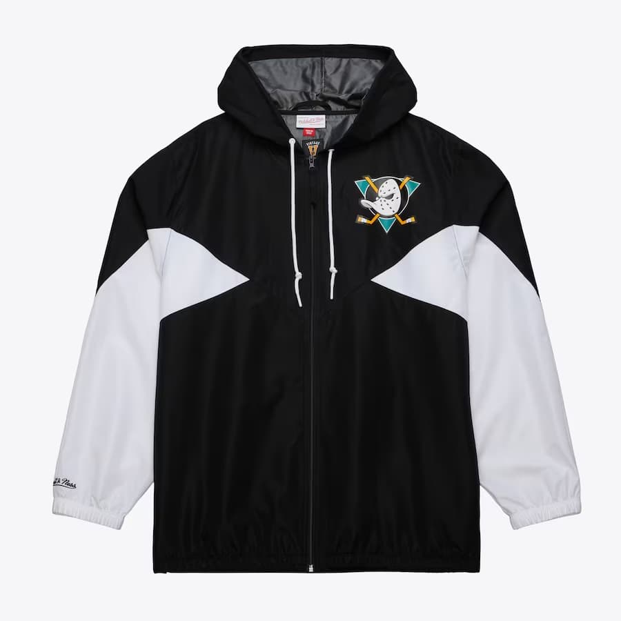 Ветровка с капюшоном Mitchell & Ness Black Anaheim Ducks Vintage Logo Ultimate Lightweight Full-Zip Windbreaker Jacket