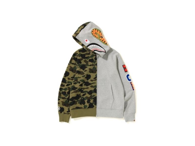 Худи BAPE 1st Camo 2nd Ape Shark Half Full Zip Hoodie Grey/Green
