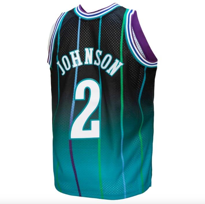 1992-93-Charlotte-Hornets-2-Larry-Johnson-Mitchell-Ness-Fadeaway-TealBlack-Jersey-3