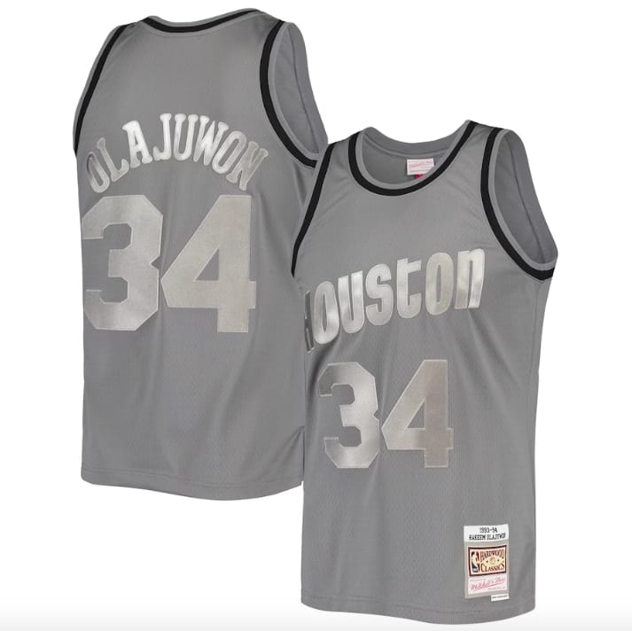 Баскетбольная джерси 1993-94 Houston Rockets #34 Hakeem Olajuwon Mitchell & Ness Retired Player Charcoal Jersey