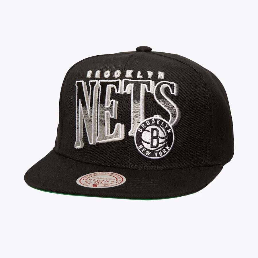 Бейсболка Mitchell & Ness Black Brooklyn Nets Line Work OG Snapback Hat